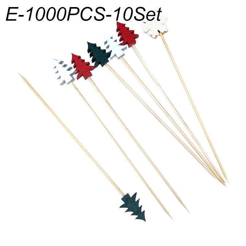 50Pcs/set Christmas Fruit Sticks Disposable Bamboo Sticks Snowflake Christmas Tree Elk Santa Claus Snowman Sticks Xmas Ornaments