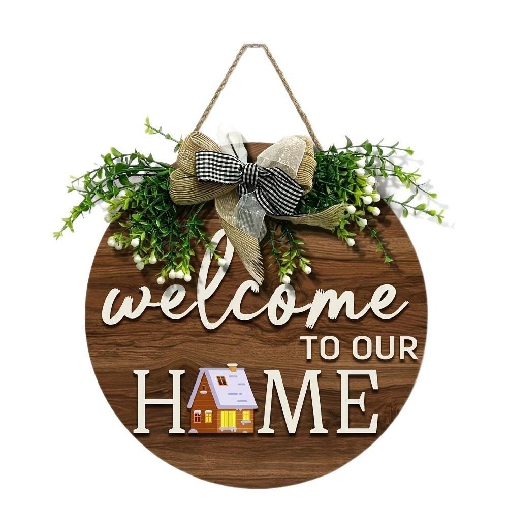 

Retro Style Round Doorplate 2D Flat Wall Sign New Hanging Wooden Board Front Door Decor Home