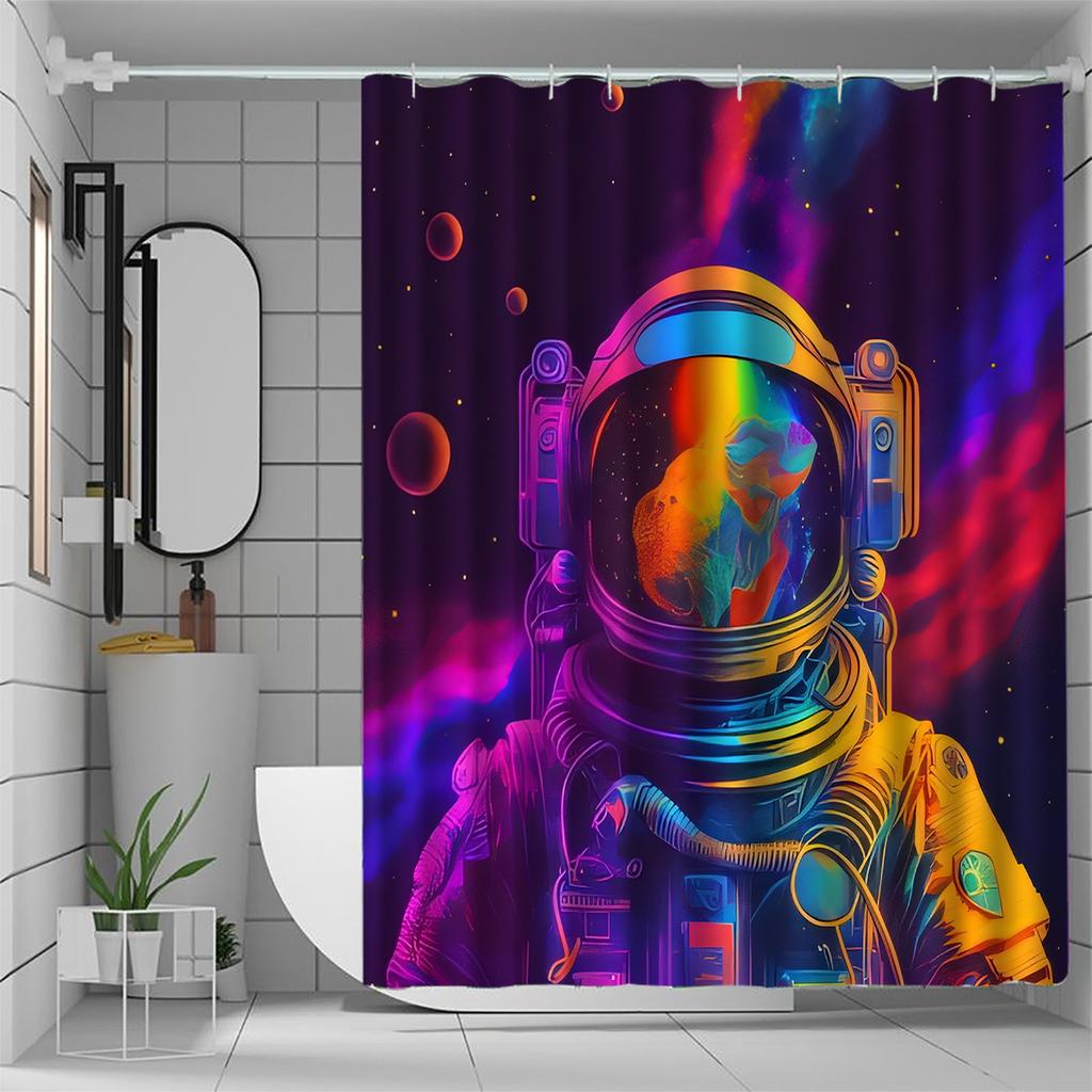 Cosmic Astronaut Shower Curtain: Embrace the Vibrant Art Design, Soft Fabric, and Galactic Vibes for Your Unique Bathroom