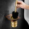 Ensemble Brosse WC Salle de Bain Bois Noyer Mural Support Brosse WC Or Brossé Brosse de Nettoyage Support Brosse de Nettoyage Outil de Nettoyage