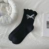 5Pairs Ruffle Mid Tube Socks Thin Sweet Socks Women Solid Color Bowknot Pearl Socks  Lady