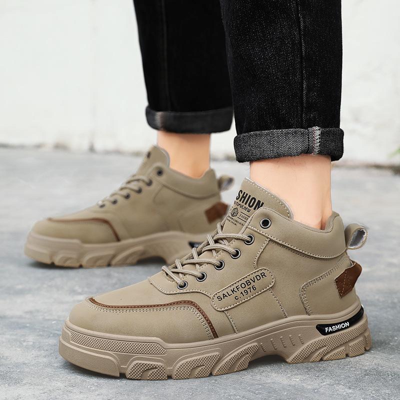 Herren High Top Stiefel Plateau Freizeitschuhe Rutschfest Bequeme Wanderschuhe für Herren Arbeitssicherheitsschuhe Schnürstiefeletten