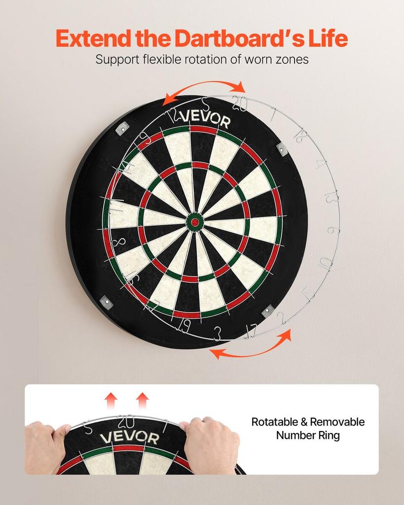 Dartboard with 6 Darts & Scoring Kit, Self-Healing Sisal Fibers Dartboard with Staple-Free Bullseye & Rotating Number Ring, 451mm Professional Steel