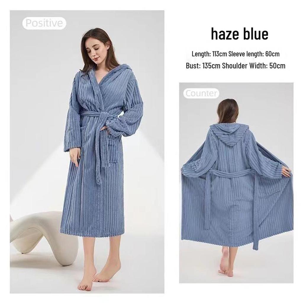 Candy Stripe Coral Fleece Hooded Bathrobe: Quick-Dry, Breathable, Skin-Friendly, and Warm.
