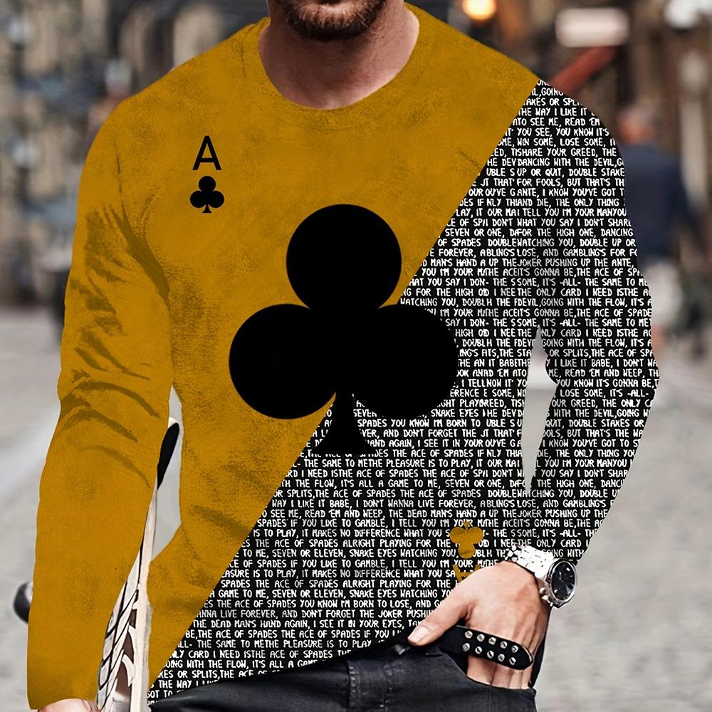 Summer Men's T-Shirt Big Size Loose Retro Short Sleeve Fashion American Poker Letter Print O Neck Long Sleeve Autumn Shirt