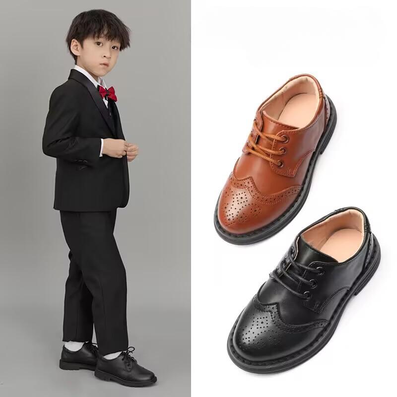 New Boys' Leather Shoes Comfortable Soft-soled Black British Performance Shoes