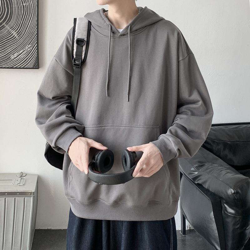 Sweat à capuche décontracté et confortable pour homme, haut ample, couleur unie, pour le sport et le printemps-automne