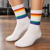 2PCS Breathable Mesh Striped Socks Rainbow Stripe Cotton Tennis Socks  Badminton