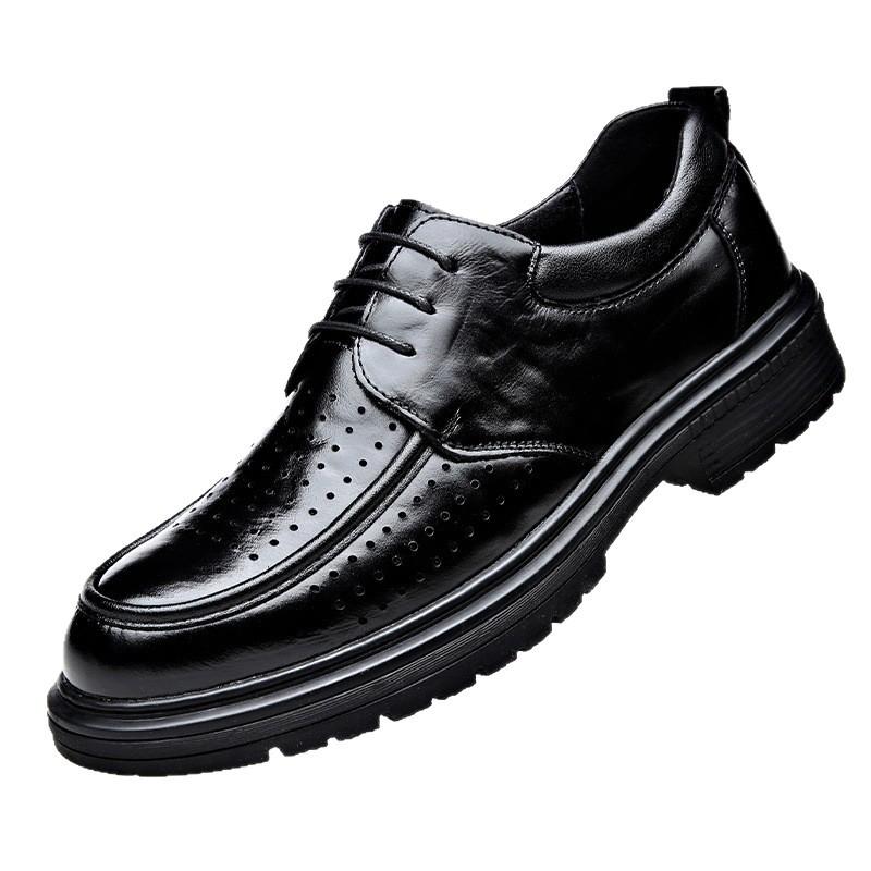Leather Shoes Men's New Summer Breathable Sandals Hollowed Out Business Big Head Thick Sole Heightening Men's Leather Shoes
