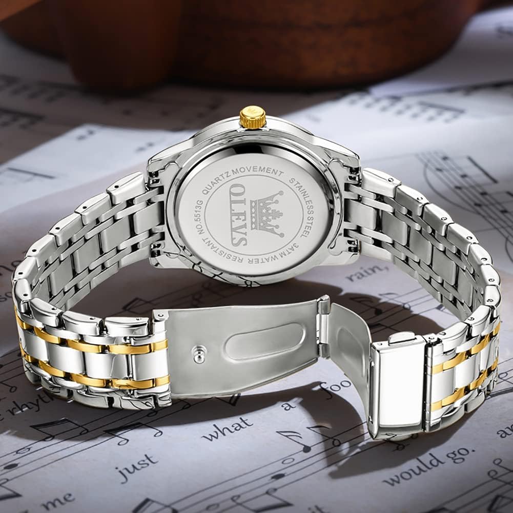 OLEVS Watch Men's Silver Cool Popular Quartz Calendar Waterproof Watch for Men Brand Stainless Steel Stylish Gold & White