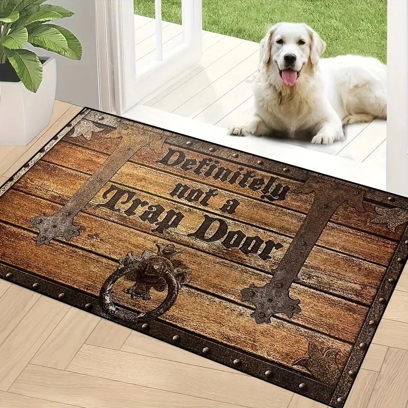 Letter Printed Floor Mat Definitely Not A Trap Door Entrance Doormat Home Room Decor Non Slip Washable Carpets Bath Kitchen Rugs
