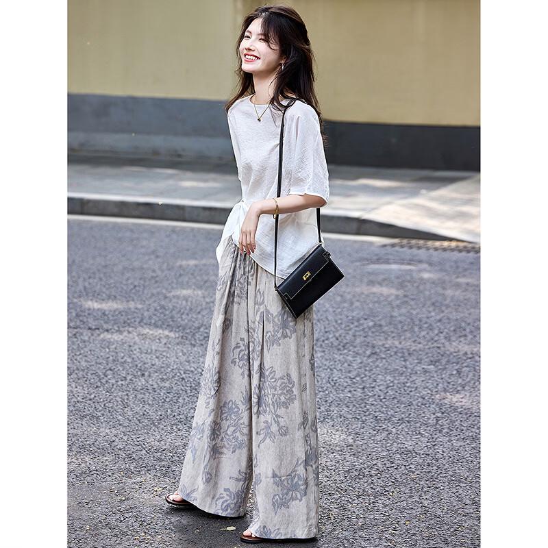 Summer Casual Irregular T-Shirt and High-Waisted Wide Leg Pant Set
