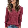 European & American Women's V-Neck T-Shirt with Short/Long Sleeves - Ribbed & Brushed Fashion Top, 2023 Edition