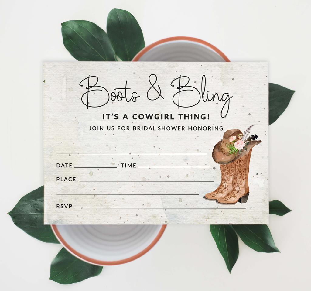 Inkdotpot 30A  CowgirlA  Fill-In Style Bridal Shower Invitations Wedding Blank