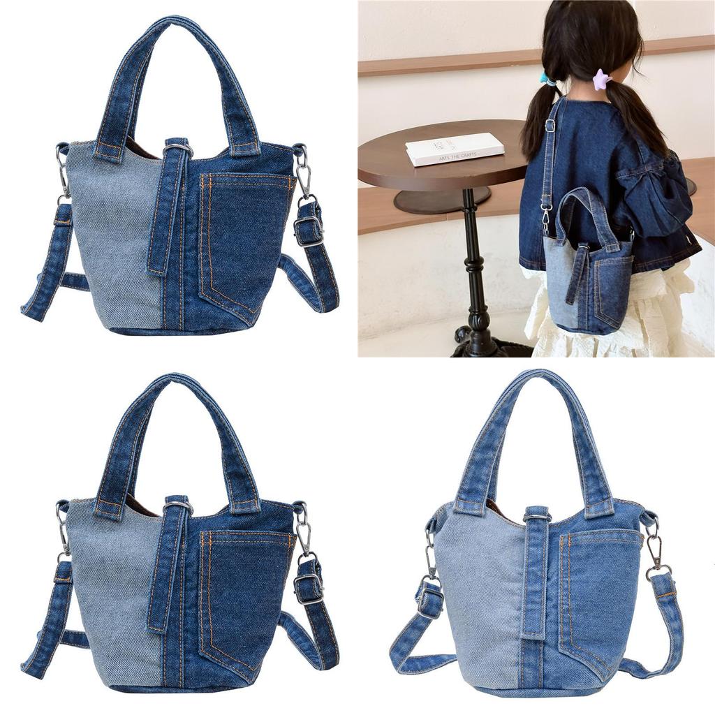 Denim Casual Bucket Bag With Breathable Fabric For Unisex Daily Use