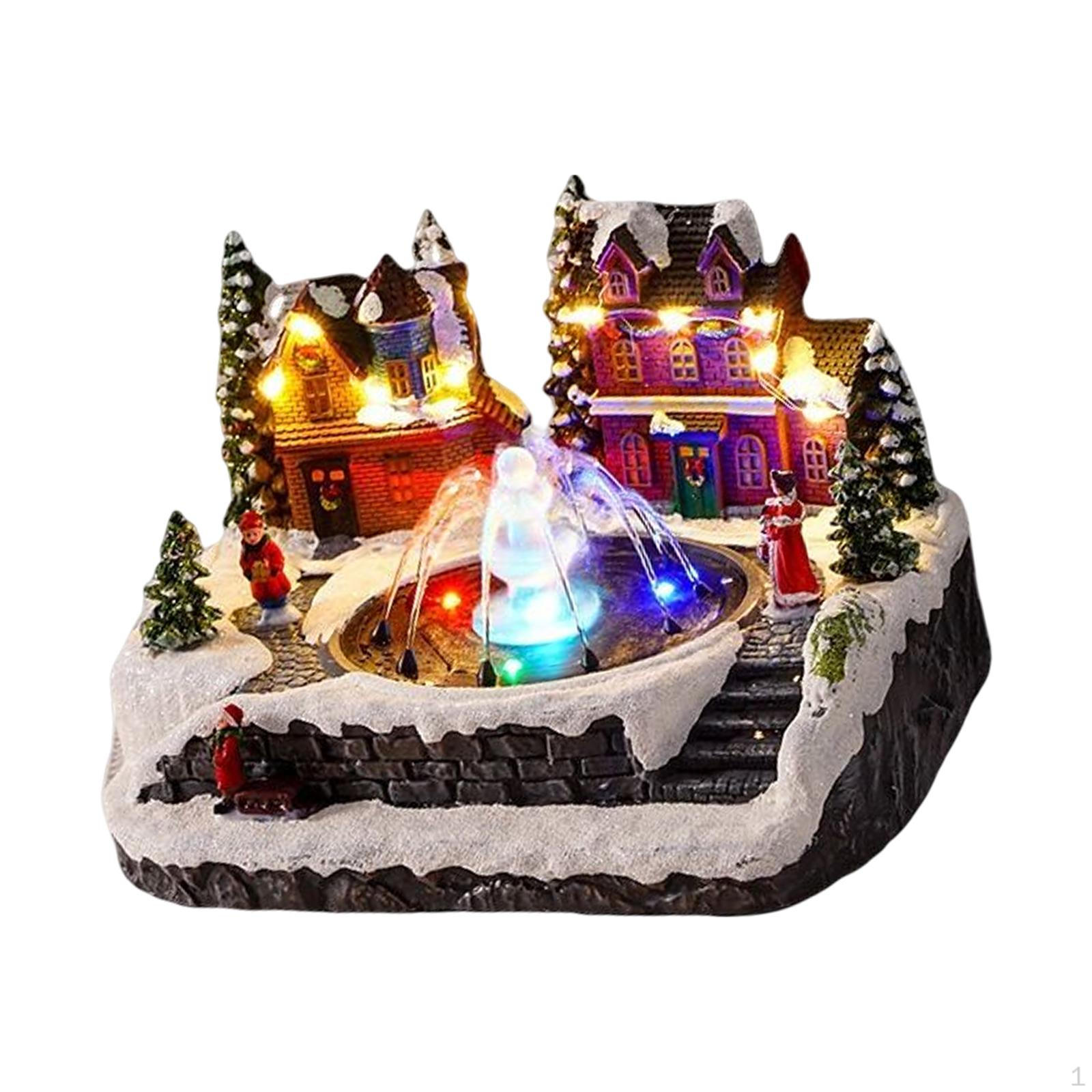 

Christmas Winter Scene Village House Musical Fountain Rotating Statue for Desktop Decor