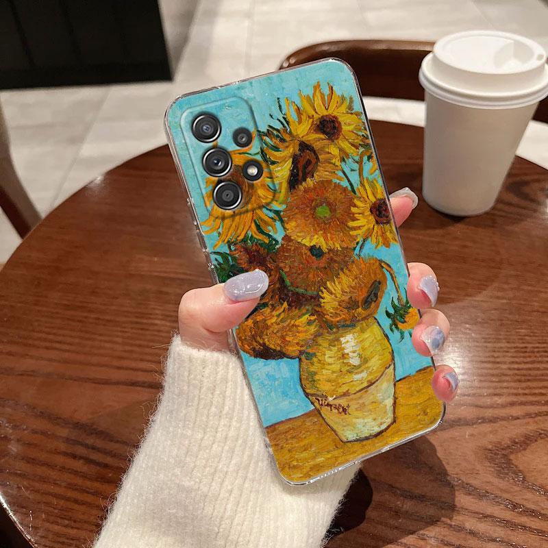 Van Gogh Sunflower Starry For Samsung Galaxy A55 Case A54 A52 A53 5G A15 A14 A13 A21S A23 A51 A34 A35 A33 A32 A72 71 Clear Cover