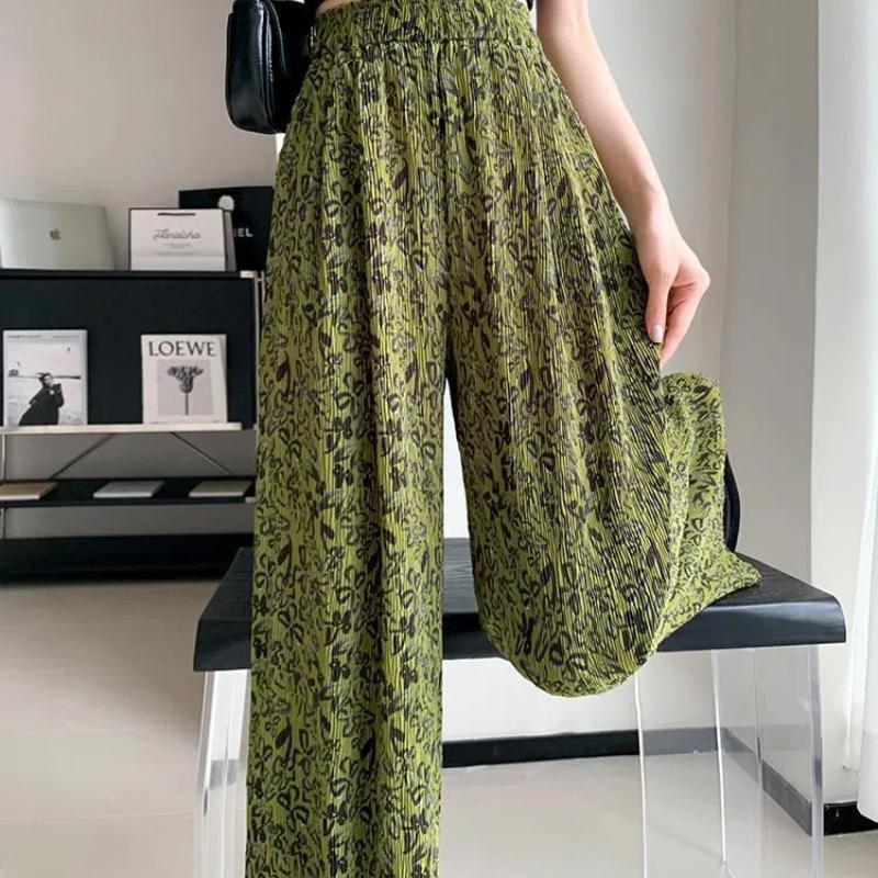 Korean Fashion Summer New Women's Elastic Waist Tie Dye Simplicity Casual Breathable Loose High Waist Straight Wide Leg Pants