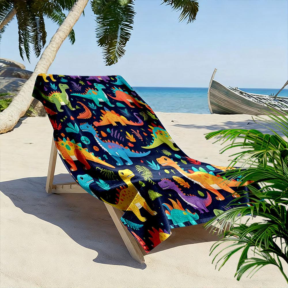 Colorful Cartoon Dinosaurs on Dark Background Patterned beach towel quick dry perfect for travel outdoor sports jogging the beach and swimming