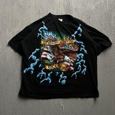 Vintage American Thunder Shirt XXL Black 1990s Eagle Lightning USA