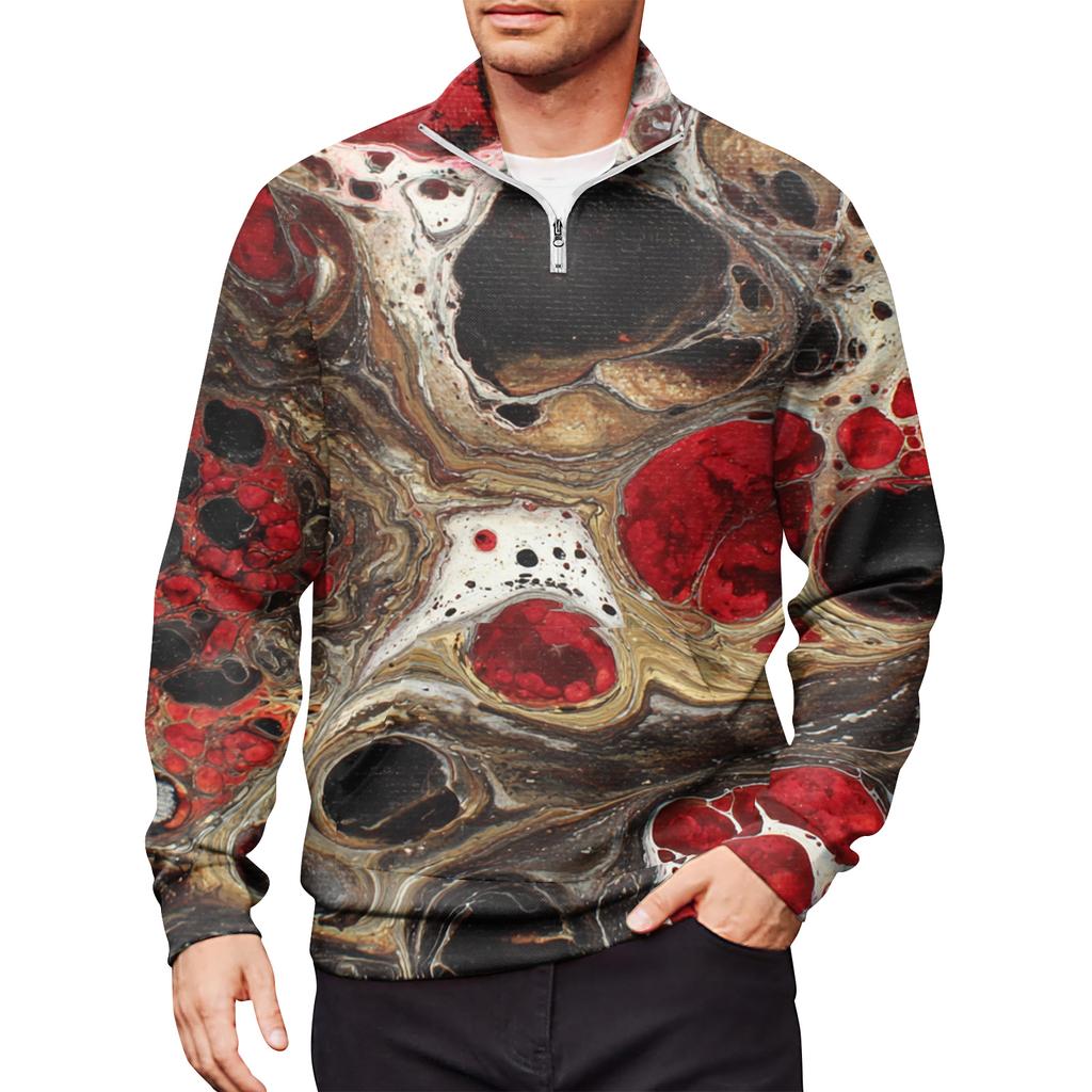 Men's Loose Casual 1/4 Zip Sweatshirt Fashion Printed Long Sleeve Top With Pockets