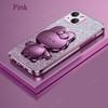 Cute 3D Rabbit Makeup Mirror Stand Plating Case For Iphone 15 Pro Max 14 Plus 13 12 Mini 11 X Xr Xs 8 7 Se Protect Back Cover