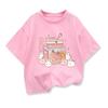 Girls Loose Strawberry Milk Shake Casual T-shirt Kids Short-Sleeve Cartoon Graphic Pink Summer Kids Clothing Tops Tee
