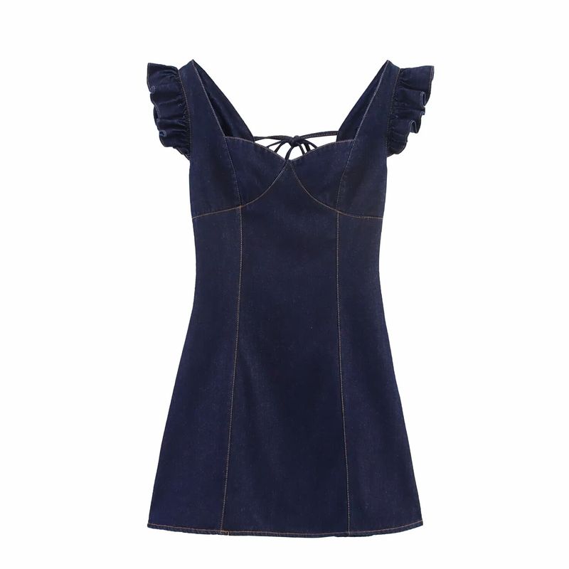 Kaslead New Arrival Women's Fashion Style Fashion Wash Denim Flying Sleeves Design Vest Skirt