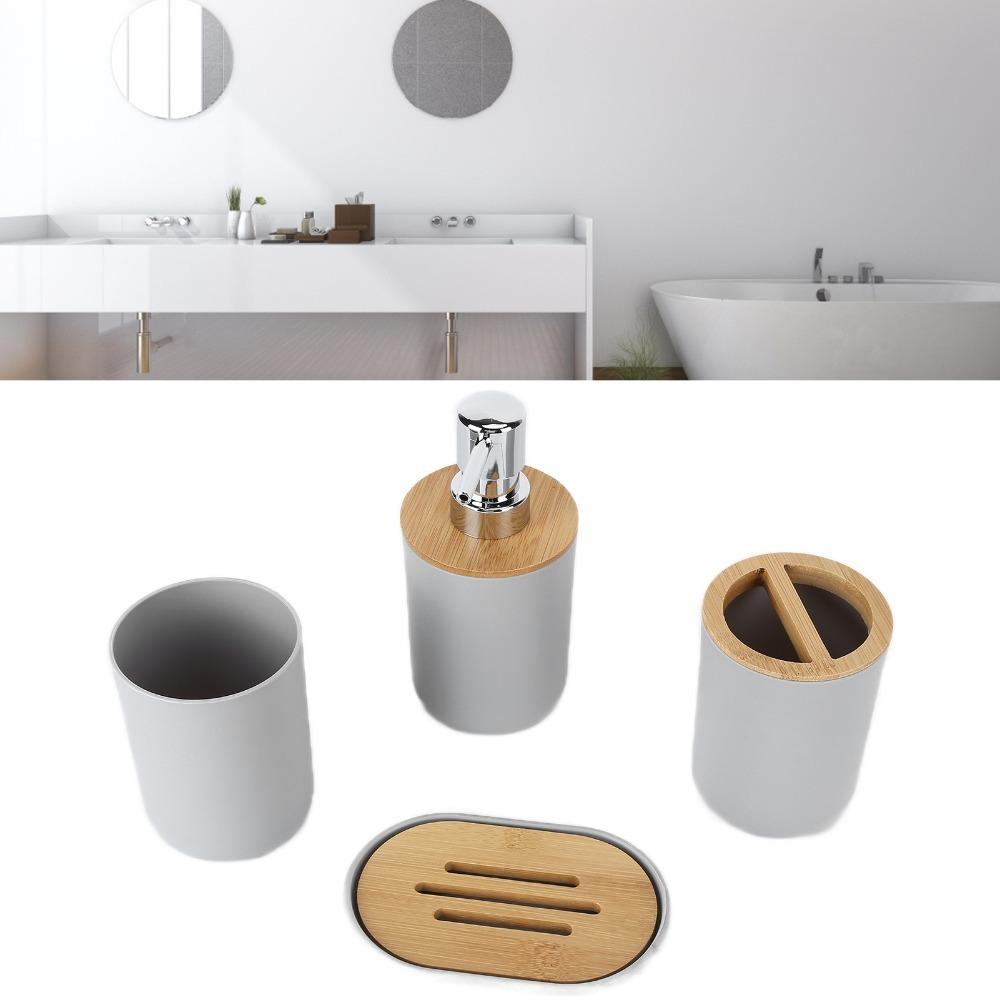 Plastic Bamboo Toothbrush Cup Set Bathroom Organizer Set  Washroom Bathroom Counter серый