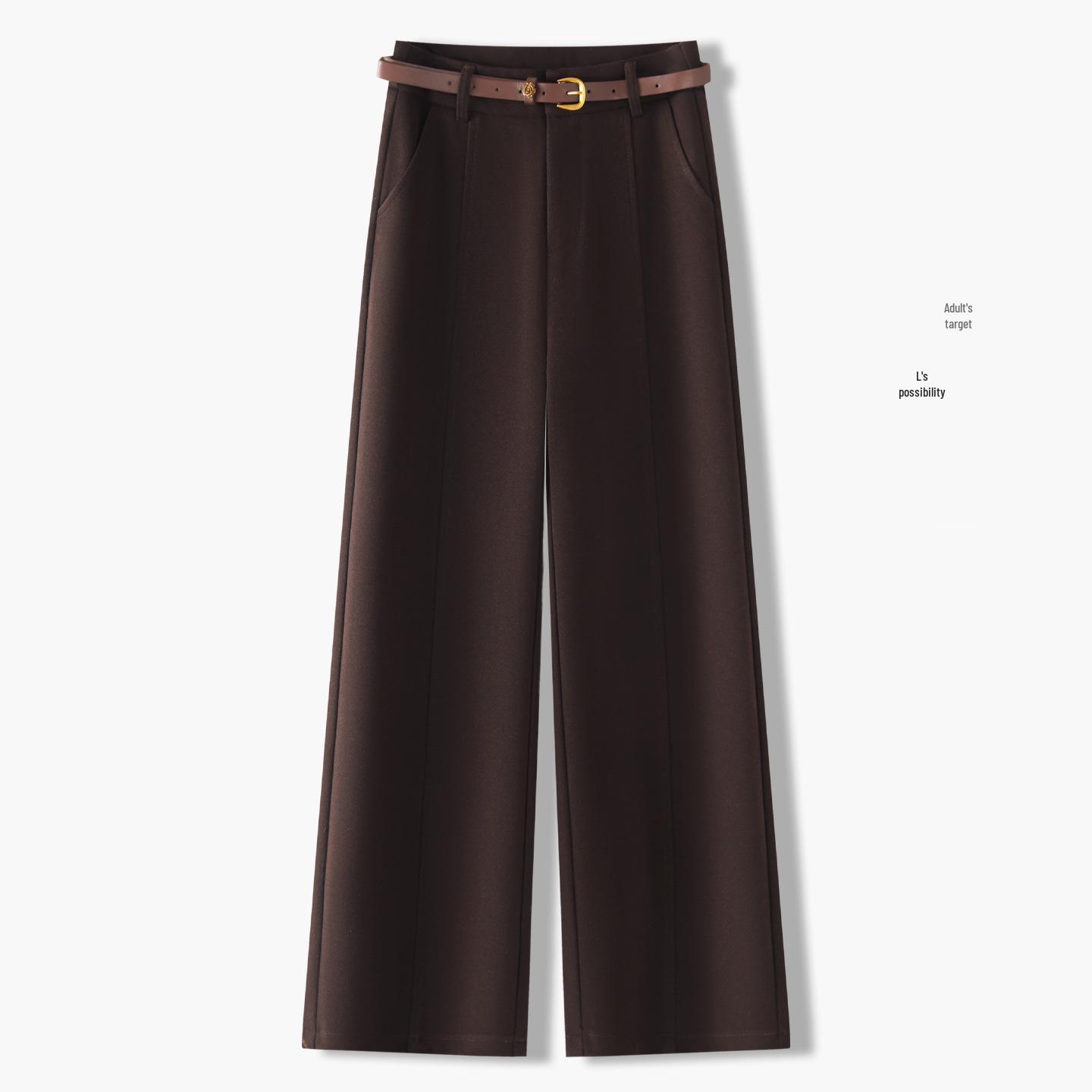 

Premium Coffee Wool Wide-Leg Women s Pants - New 2025 Autumn/Winter High-Waisted Slimming Loose Fit, Plus Velvet Thick Straight-Leg. 26/S (85-95 jin)