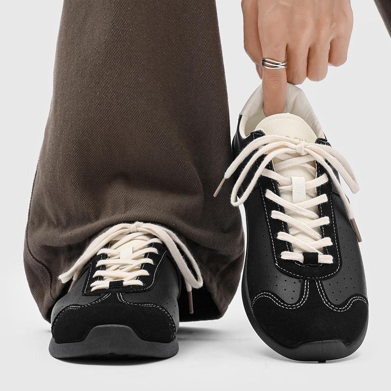 2025 High Quality Casual Retro Comfortable Shoes Tied Bicolor Pumps Round Toe Flat with Shallow Lace Up Sneakers Brown Women