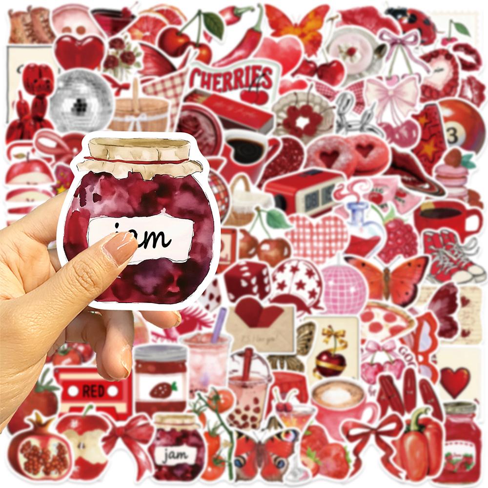 10/30/50/100pcs Red Cherry Girl Cartoon Aesthetic Graffiti Stickers Waterproof Retro Decals DIY Stationery Phone Case Laptop