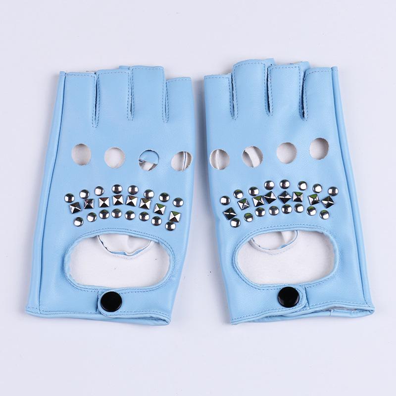 Street Dance Half Finger Gloves Men's Nightclub Pole Dance Rivet Gloves Performance Dance Spring and Summer Dance Performance Leather Gloves
