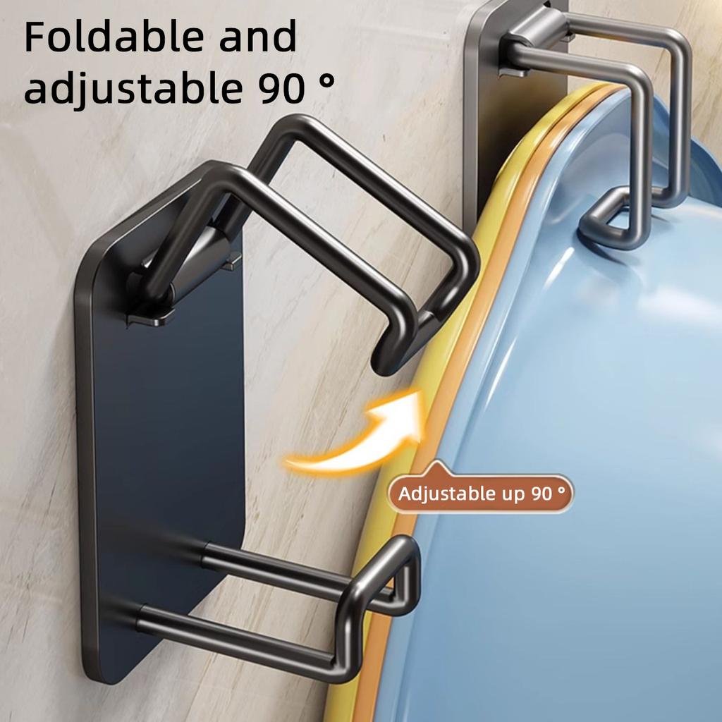 Foldable Hole-Free Sink Rack Wall-Mounted Washing Basin Hook for Kitchen and Bathroom