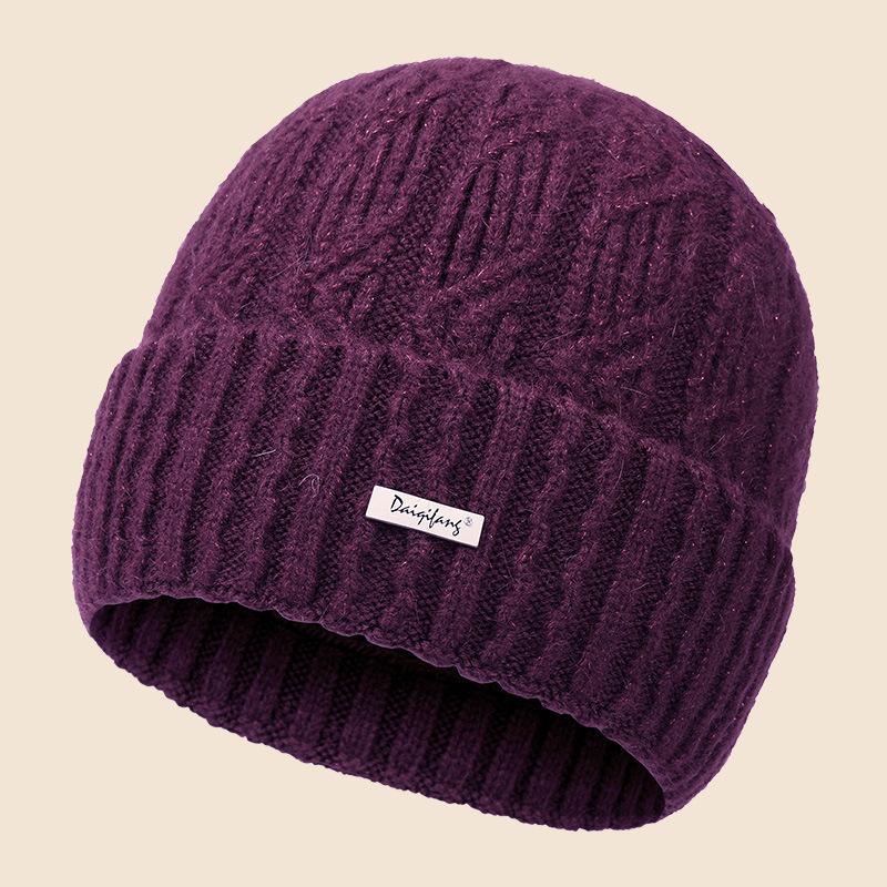 Fashion Rabbit Hair Twist Knitted Hat Medium Old Man Velvet Warm Cold Wool Hat Lady Mother Pullover Hat