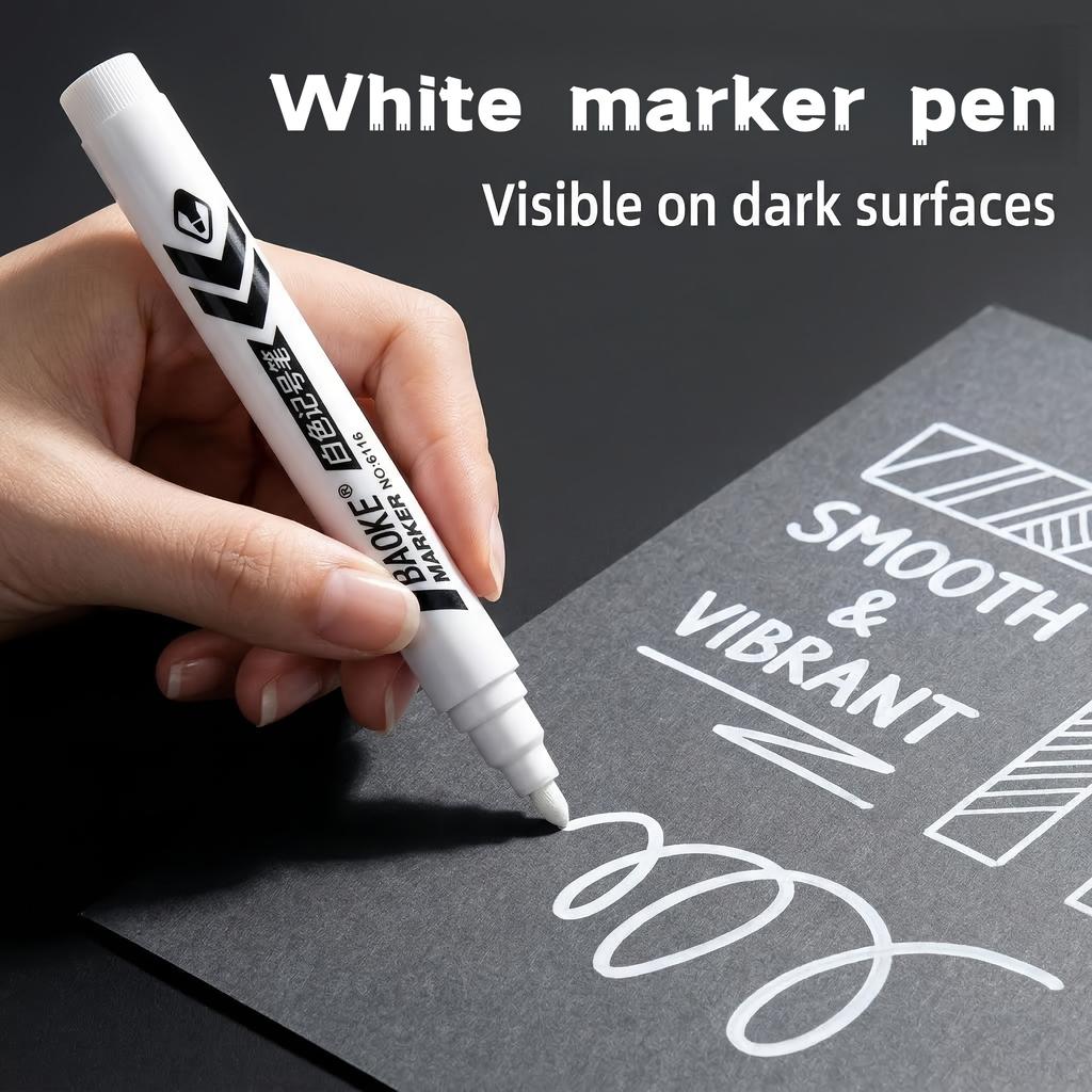 4pcs Black And 4pcs White Marker Pen Set/Quick-Dry Oil-Based Broad Tip Pens/Durable Thick Pens for Express Logistics Marking