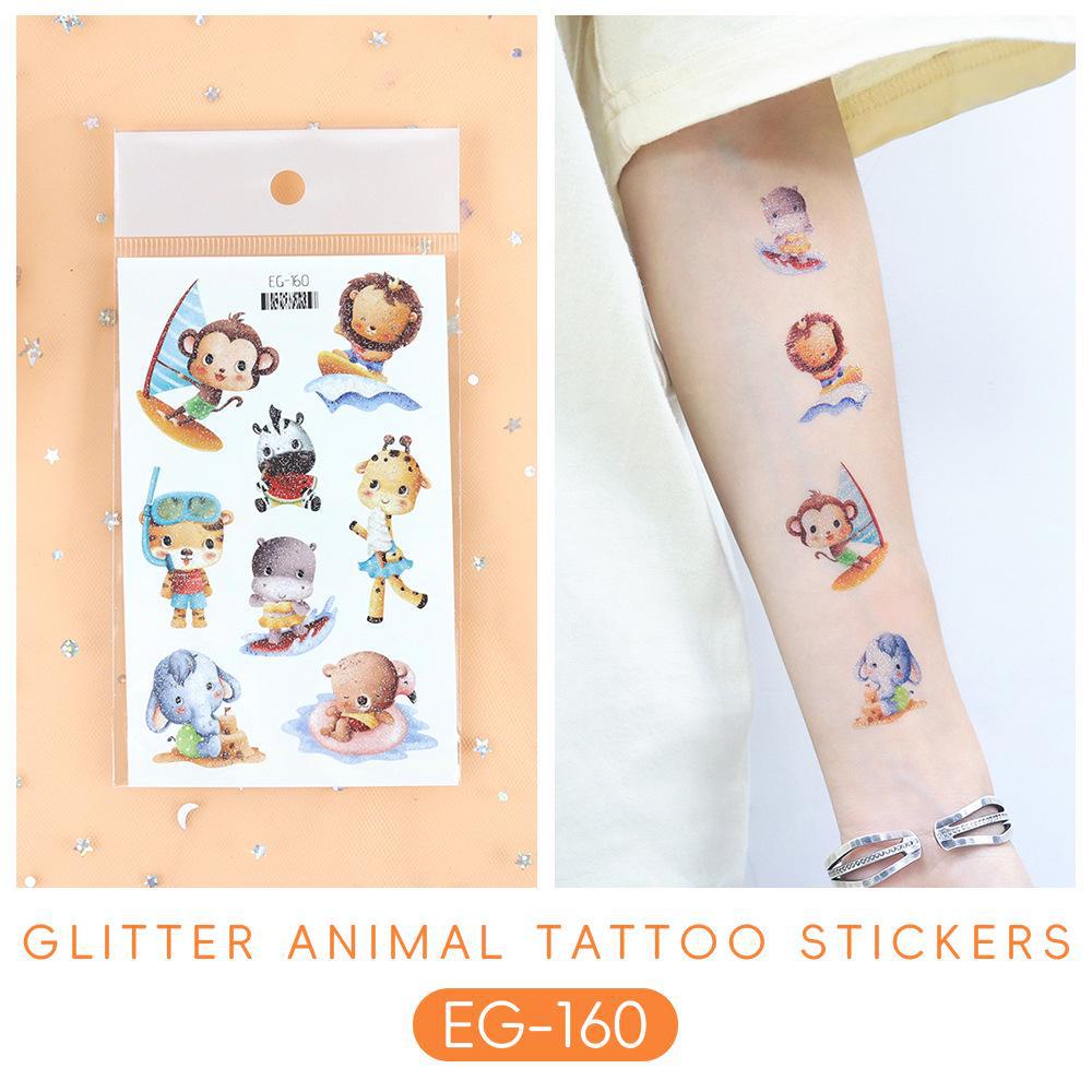 2023 Ruikalong Vandeniui atsparūs blizgantys jūrų gyvūnų animacinių filmukų tatuiruočių lipdukai vaikams