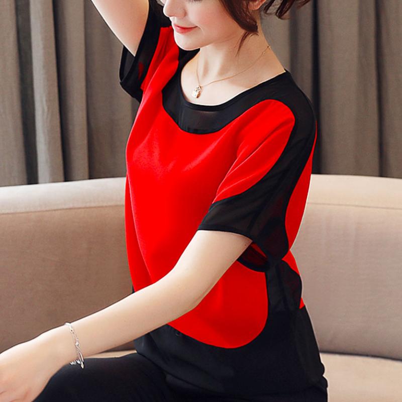 Summer Casual Blouse Women Fashion Loose Office-Lady Shirts Solid Short O-Neck Batwing Sleeve Blouses Elegant