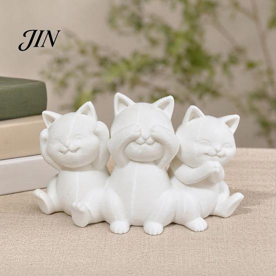 Cat Shaped Desktop Decor Three Wise Cats Figurines, 3D Printed Minimalist Statue for Desk Artistic Statues Decor, Ancient Wisdom Ornament Home Office,