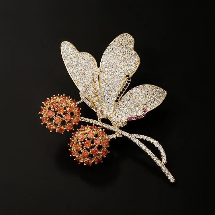 

Elegant Copper Zircon Dandelion Butterfly Brooch & Pendant for Evening Dress or Sweater Chain.