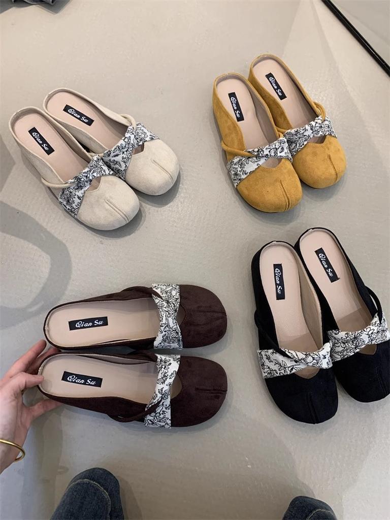 IPPEUM  Mules Shoes Round Toe 2025 Summer Ballet Flats Velvet Women Flat Shoes