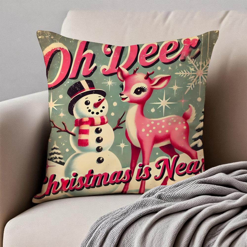 Christmas Cushion Cover Pillowcase Antidustmite Invisible Zipper Short Plush Sofa Cushion