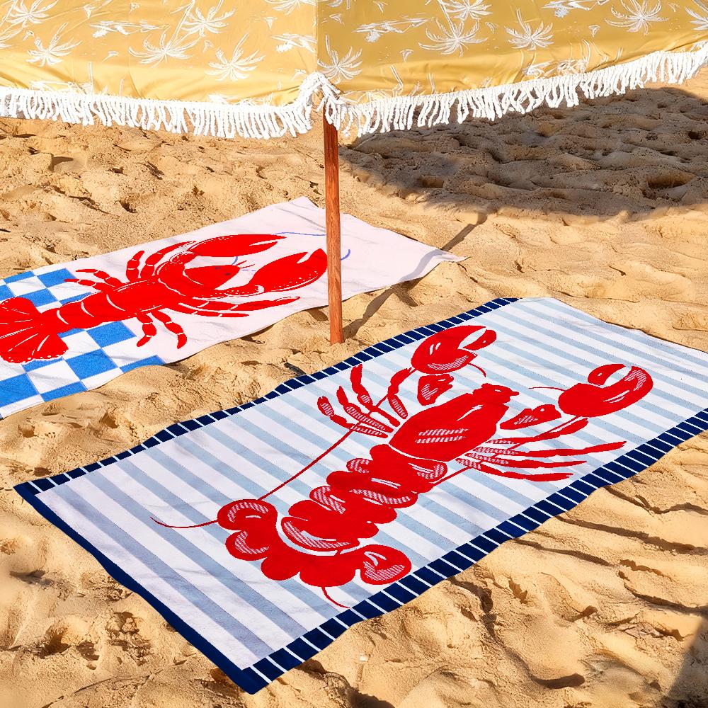Serviette Rayée Bleue Rouge Invité Homard Douce Piscine Cadeau Pour Voyage Salle de Sport Douche Camping Séchage Rapide Sport Grande Serviette de Plage
