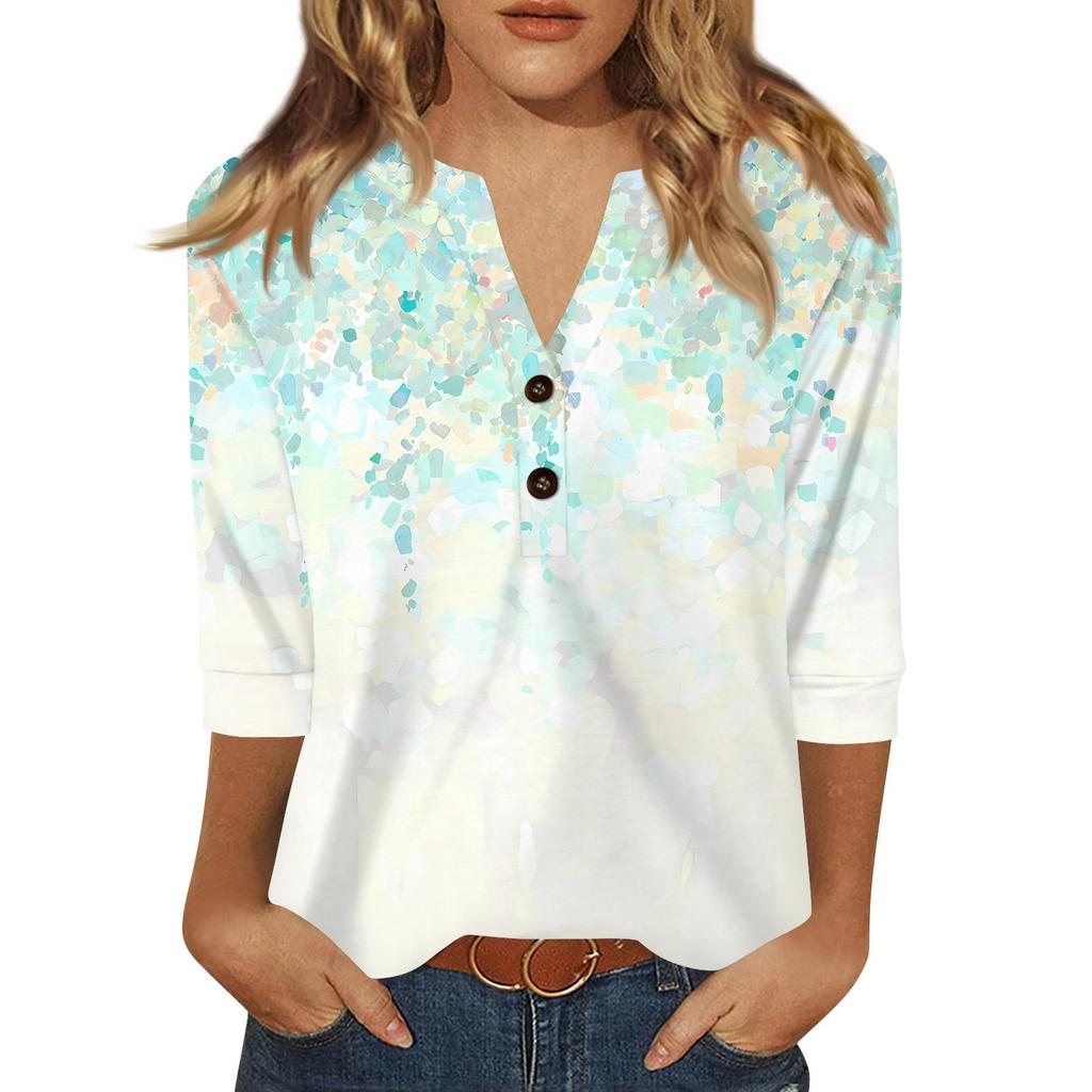 Dames T-shirt Print Knoop 3/4 Mouw Dagelijks Weekend Mode Basic V-hals Normale Top