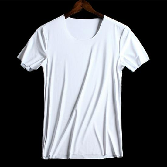 Bezešvé tričko s krátkým rukávem a výstřihem do V z ledového hedvábí, Slim Fit, Prodyšné, Jednobarevné