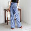 Women Pants Side Lace-up Striped Print Oversized Wide Leg Casual Trousers with Pockets Exercise Work Travel Daily Wear