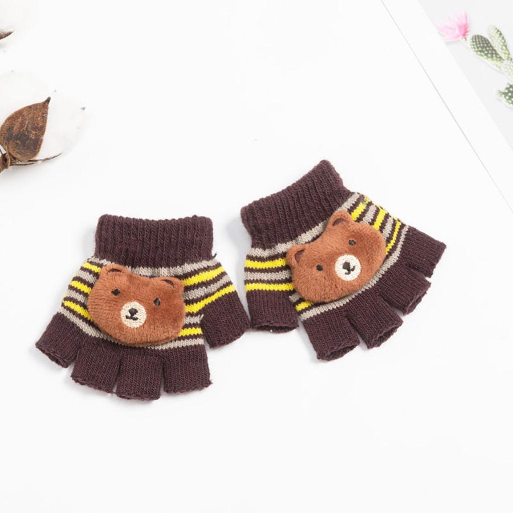Toddler Half Finger Gloves Cartoon Warm Gloves Knitted Mittens Winter Thick Gloves Indoor Gloves for Little Girls Boy