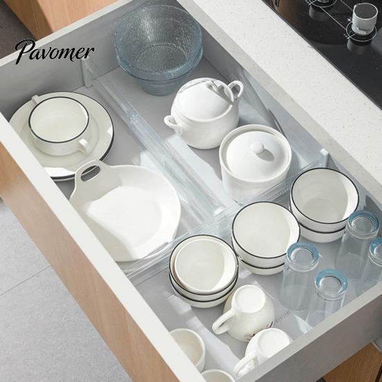 Adjustable Drawer Divider Clear Organizer Expandable Separator with Easy Installation for Clothes Baby Utensils Cutlery Bedroom Kitchen Organization