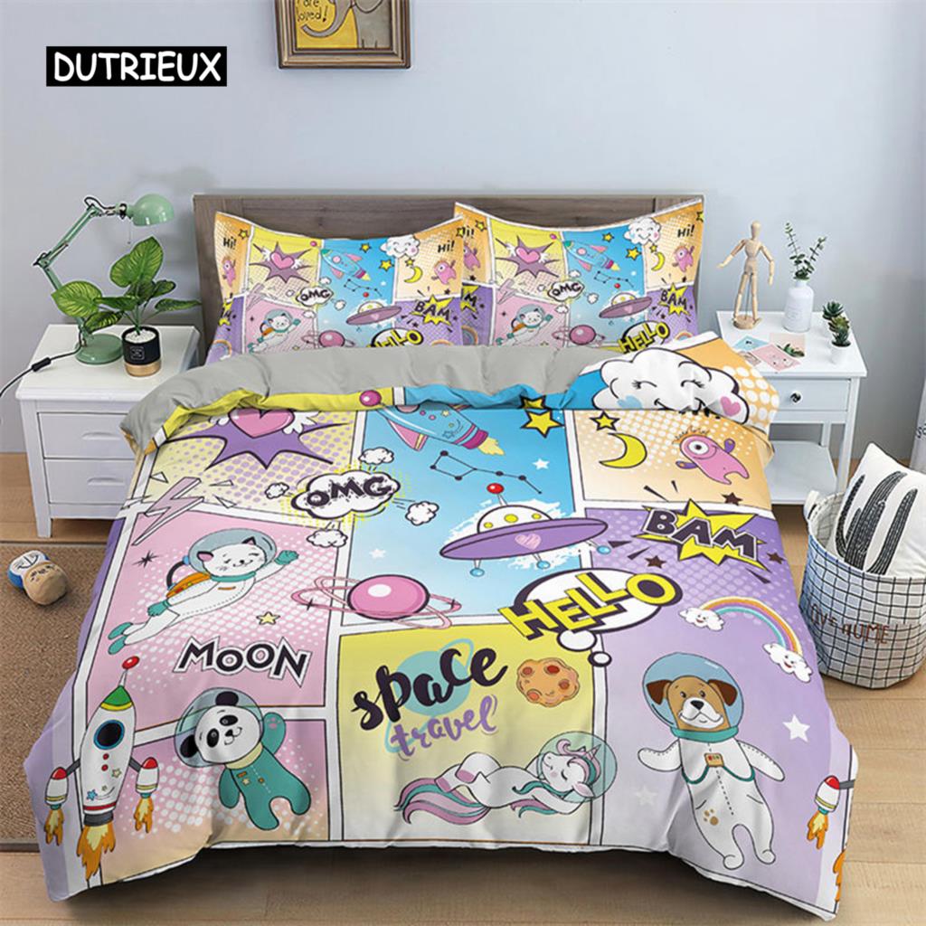 3D Unicorn Duvet Cover Cartoon Style Bedding Set Luxury Twin Full For Kids Boys Girls Microfiber Comforter Cover Home Textile