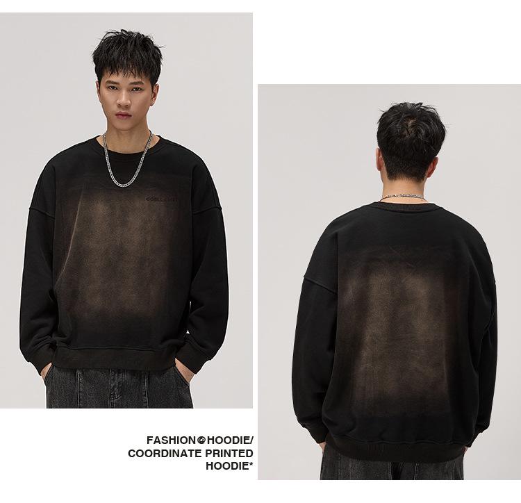 Men's Retro Washed Heavyweight Sweatshirt - 2025 Spring/Autumn Style, Round Neck, Long Sleeve